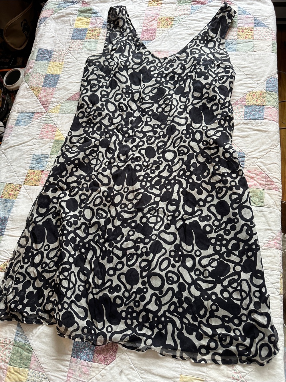 N—Black & White Abstract Print Silk Slip Dress
